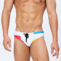 Cross-border New Arrival Men's Printed Contrast Color Small Briefs Swimming Trunks Close-fitting Low Waist Fashion