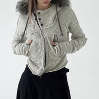 American Retro Small Letter Embroidery Fleece Padded Coat