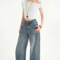Retro High Waist Stud Design Jeans