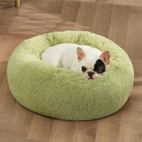 Indoor Solid Color Non-slip Round Fluffy Plush Pet Bed