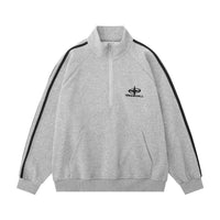 Vintage Embroidered Half Zipped Stand Collar Sweatshirt Street Coat