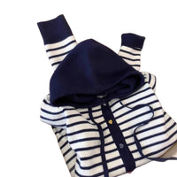 Hooded Color Buckle Knitted Cardigan Loose Western Style Striped Hooded Top