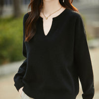 Women's Wool Sweater V-neck Drop-shoulder Pullover