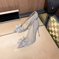 Pointed Toe Bow Knot Baotou Rhinestone Stiletto Crystal Bridesmaid Shoes High Heels
