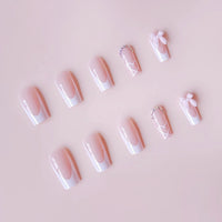 Mid-length French Style Bow Colorful Crystals Wear Nail Sticker