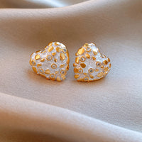 Gold Plating Silver Needle Zircon Dripping Oil Love Heart Earrings Autumn