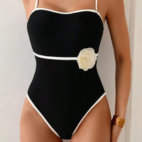 Womens Form-fitting One-piece Swimsuit With Floral Detailing