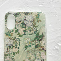 Compatible with Apple , Oil painting texture retro green oil white flower phone case