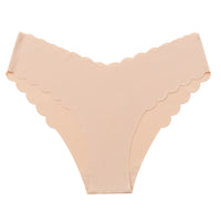 Simple Seamless Ice Silk Underwear With Wavy Edges V-Waist Comfortable Thong
