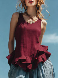 Casual Fashion Sleeveless Top With A Ruffled Hem