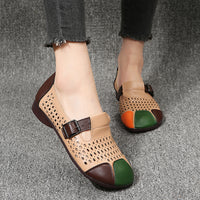 Plus Size Beef Tendon Middle-aged Mom Shoes Hollow Out Flat Bottom Comfort Leisure