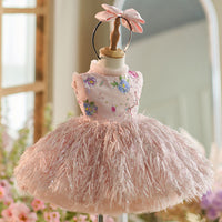 Feather Sun Pendulum Children Birthday Princess Dress