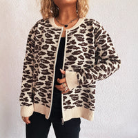 Fashion Color Contrast Knitted Cardigan Casual Round Neck Zipper Stitching Cloud Sweater