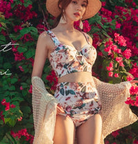 New swimwear women's net red floral small  steel plate gathers slim bikini skirt three-piece swimsuit