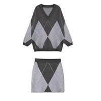 Fashionable Knitted A- Line Short Skirt Two-piece Set For Women