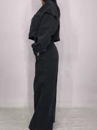 Denim Bandeau Zipper Jumpsuit & Jacket Set