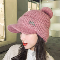 Ladies Rabbit Fur Plus Velvet Knitted Hat