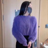 Loose-fitting, Outerwear Mink-wool Solid-color Sweater For Women
