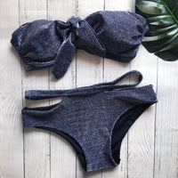 Swimsuit black sequined knit sexy swimsuit bikini