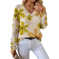 Printed Sweater With A V-neck And Long Sleeves Pullover Style