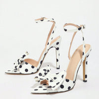 Elegant High-end Silk Heels With A Delicate Polka-dot Pattern And A Refined Bowsoft Graceful And Utterly Sophisticated