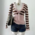 Women's V-neck Stripes Pullover Sweater