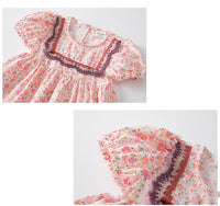 Summer Girl Floral Dress With Square Neck Embroidery