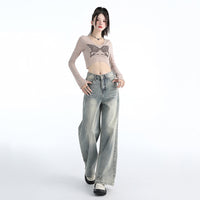 Jeans Washed Loose Drooping Draggle-tail Straight Trousers