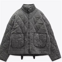 Large Pocket Lace-up Long Sleeve Cotton Coat Jacket Washed Cotton-padded Coat For Women