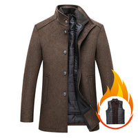 Solid Color Casual Men's Coat Woolen Overcoat
