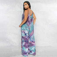 Tie-dyed Printed Sling Casual Plus Size Jumpsuit