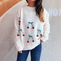 Round Neck Stitching Three-dimensional Cherry Sweater