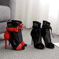 Fish Mouth Splicing Hollowed Out Simple Bow High Heels Women's Large Size Side Zipper Fashion Cool Boots