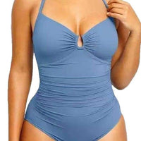 Solid Color Fashion Slim Fit Slimming One-piece Women's Double-shoulder Strap Swimsuit