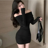 Red Slimming Off Shoulder Knitted Dress For Women