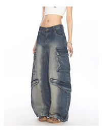 Washed Multi-pocket Denim Matchet Pants