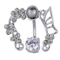 Pink butterfly zircon belly button ring