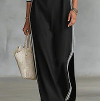 Women's Minimalist White-trimmed Button-down Collar Sweatshirt Dress Maxi Dress