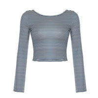 Oblique Shoulder Stripes Lightweight Slim-fit Long Sleeve Casual Top