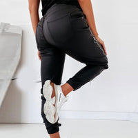 Women's Casual Leather Pants Decorated With Loose Zippers