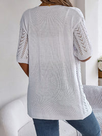 Women S Solid Color Hollow Out Short Sleeve Knit Cardigan Cover-Up