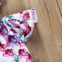 Girls' Flying Sleeves Flower Solid Color Briefs Set
