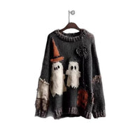 Retro Quirky Loose-fitting Crew-neck Pullover Sweater For Fall And Winter