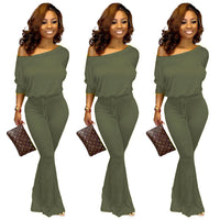 Solid color bat sleeve jumpsuit