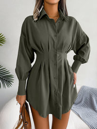 Women  Casual Lantern Sleeve Tie Waist Asymmetric Shirt Dress
