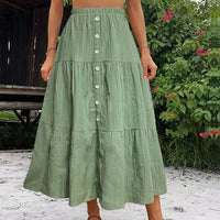 Solid Color Buckle Women's Fashion Patchwork Maxi Skirt