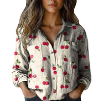 3D Digital Printing Women's Plus Size Lapel Long Sleeve Shirt