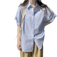 Women's Short-sleeve Blue Striped Shirt
