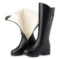 Autumn And Winter Women's Genuine Leather Boots Mid Heel Platform Chunky Heel Martin High Leg Boot