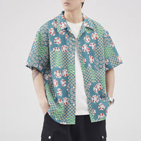 Retro Hawaiian Style Seersucker Short Sleeve Shirt Men